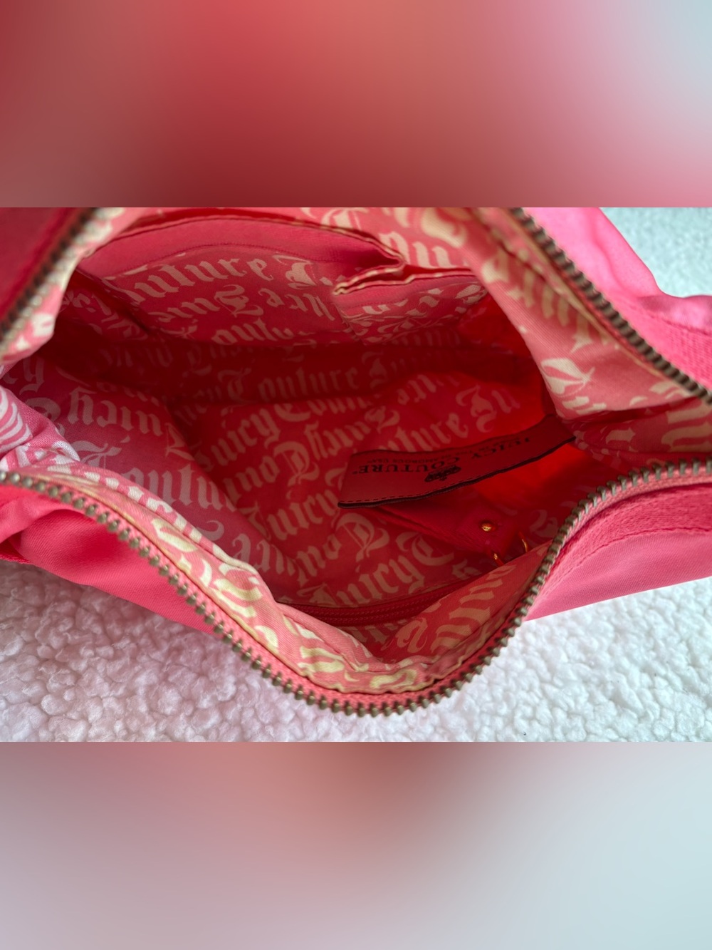 Juicy Couture Vintage Y2K Hot Pink Satin Shoulder Bag Whistle and Plate Charms - Picture 4 of 11